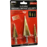 3 PARÇA HSS KADEMELİ MATKAP UCU SET-Findit