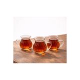 3 Parça Keyfi Ala Kulplu Çizgili Tombul Çay Bardağı Borosilikat Cam 200 ml