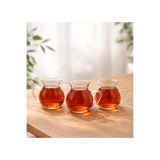 3 Parça Keyfi Ala Kulplu Tombul Çay Bardağı Borosilikat Cam 200 ml