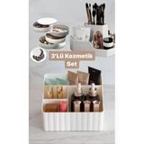 3 Parça Kozmetik Düzenleyici Makyaj Organizer Set- Fırçalık Kalemlik Takı Kutusu