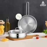 3 Parça Nova Premium Paslanmaz Çelik Basık Tencere Tava Seti - Gri - 20-20 cm