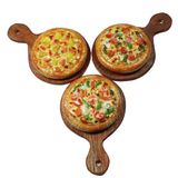 3 Parça Pizza Bebek Evi Ahşap Tepsi Üzerinde Minyatür, Bebek Evi Yiyecek Bebek Evi Mutfak Minyatür