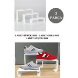 3 Parça Pleksi Beyaz Kademeli Ayakkabı Rafı & Ayakkabı Teşhir Standı & Organizer Raf