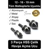 3 Parça Premium Havşa Açma Matkap Ucu Seti Hss Bits Uçlu Paslanmaz Çelik Kalın 12-16-19 mm - Diğer - Gri