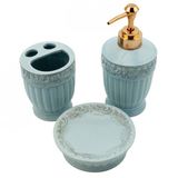 3 PARÇA SERAMİK BANYO SETİ ANTİK MAVİ