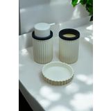 3 Parça Sert Plastik Banyo Seti/ Sıvı Sabunluk, Diş Fırçalık ve Katı Sabunluk - Krem