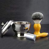 3 Parça Set Gümüş Uçlu Sentetik Porsuk Ve Klasik Çift Taraflı Tıraş Bıçağı + Kapaklı Paslanmaz Çelik Tıraş Kasesi > Jagshaving Tarafından Sarı Renkte Tasarlanmıştır - Premium Kırılmaz Reçine Saplar