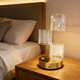 3 Parça Silindirik Kristal Ekose Kareli Led Masa Lambası – Gold Gövdeli, Dokunmatik, 3 Kademe Işık Ayarlı Şarjlı Dekoratif Lamba (5690)