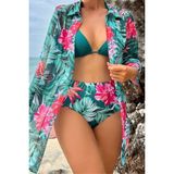 3 Parça Yüksek Bel Gömlek ve Bikini Takımı - Çok Renkli - 38