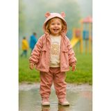 3 PARÇALI AYICIK KULAKLI YAĞMURLUK VE KADİFE PANTOLON KIZ ÇOCUK TAKIM - Renkli - 4 - 5 Yaş