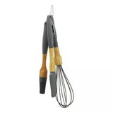 3 Pcs Silikon Çırpıcı - Fırça - Spatula Seti Ahşap Bambu Sap - Silikon Kılıflı (5250)