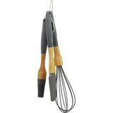 3 Pcs Silikon Çırpıcı - Fırça - Spatula Seti Ahşap Bambu Sap - Silikon Kılıflı