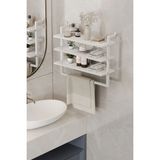 3 Raflı Beyaz Banyo Rafı | Beyaz Profil | Havluluk | 60X20 Ebatında Ahşap
