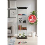 3 Raflı Cam Vitrin Dolap Gümüşlük Koleksiyon Sergi Kitaplık Kapaklı Büfe Mutfak Raflı Vitrin Detolf - Siyah