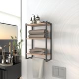3 Raflı Metal Düzenleyici - Havluluk - Baharatlık - Duvara Monte Banyo Rafı - Metal Organizer - Çok Amaçlı Raf - Ahşap - Siyah - 3 Ahşap Raflı