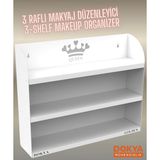 3 Raflı Metal Makyaj ve Oje Düzenleyici Raf; Duvara Monte Veya Masaüstü Kullanma. - Beyaz