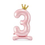 3 Rakam Bebe Pembesi Renkli Ayaklı Ve Kral Taç'lı Folyo Balon 34 İnç 76 Cm Pembe