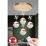 3 Renk Toplu Kumandalı Gold Kasa LED Avize 4 Lü Top Modern Ledli Avize - Altın - Seçenek 1