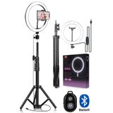 3 Renkli Led Ring Light 26 Cm 10 İnç Bluetooth Kumandalı 2.1m Tripot Youtube Tiktok Make Up Çekim Işığı Siyah