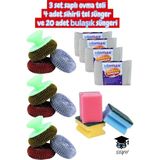 3 Set Saplı Ovma Teli 4 Adet Sihirli Tel Sünger ve 20 Adet Bulaşık Süngeri Tek Ebat Ovma Teli - standart