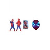 3 Ürün-Örümcek Adam Kostümü 4-6 Yaş Spiderman Işıklı Maske +Vantuz Atan Eldiveni