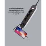3 USB Çıkışlı Hızlı Şarjlı Anahtarlı Üçlü Priz - Belirtilmemiş - 30W Beyaz