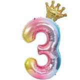 3 Yaş Gökkuşağı Rakam ve Kral Tacı Folyo Balon Doğum Günü Parti K