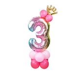 3 Yaş Gökkuşağı Renkleri Rakam Balon Altın Taçlı 3 Rakamlı Balon