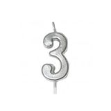 3 Yaş Gümüş Rakam Mum Gümüş Renk Doğum Günü Pasta Mumu 12 cm