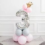 3 Yaş Gümüş Rakam Ve Kral Tacı Folyo Balon Doğum Günü