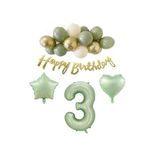 3 Yaş Happy Bırthday Yazılı Banner Su Yeşili Renk Rakam Kalp Yıldız Folyo ve Latex Balon Seti