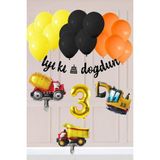 3 Yaş Inşaat Konsept Doğum Günü Balon Seti Inşaat Araçları Tema Balon Zinciri - Çok Renkli