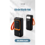 30.000 mAh 22.5W Hızlı Şarj Kablolu PD Powerbank Led Fener ve Dijital Göstergeli Taşınabilir Cihazı