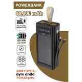 30.000 mAh Powerbank Güneş Enerjili Solar Hızlı Şarj Göstergeli El Fenerli Taşınabilir Batarya 22.5W