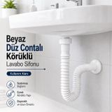 30-70 Cm Lavabo Evye Sifonu Uzun Körüklü Uzayabilir Kıvrılır Beyaz Düz Contalı Plastik Gider Borusu
