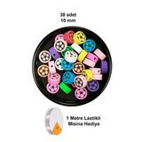 30 Adet 10 Mm Polimer Kil Fimo Boncuk Takı Bileklik + 1 Metre Lastikli Misina Hediye - Renkli Çiçek