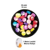 30 Adet 10 Mm Polimer Kil Fimo Boncuk Takı Bileklik + 1 Metre Lastikli Misina Hediye - Renkli Yin Yang