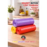 30 Adet Büyük Boy Büzgülü Çöp Torbası - Ekstra Sağlam - Limon, Lavanta, Çilek Kokulu - Renkli 65x70