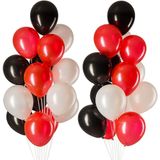 30 Adet Kırmızı-Pastel Siyah- Beyaz Metalik Balon