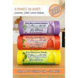 30 Adet Orta Boy Kokulu Büzgülü Çöp Poşetleri Limon Çilek Ve Lavanta Kokulu Çöp Torbaları 55X60 Cm