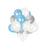 30 Adet Parti Balonu - Açık Mavi - Beyaz - Gümüş Metalik Balon