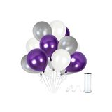 30 Adet Parti Balonu - Gümüş - Mor - Beyaz Metalik Balon