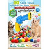 30 Adet Peluş Ponpon Top Atan Tabanca İnteraktif Kedi Oyuncağı Avcılık Oyunu Seti Kedi Oyun Topu