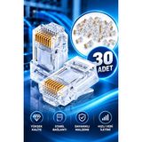 30 Adet RJ45 CAT5CAT6 / Ethernet Internet Kablo Soketi Konnektörü 8P8C RJ45 Jack Uç / 30 Adet Utp Jak