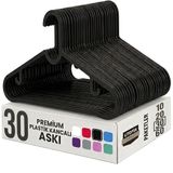 30 Adet Slim Plastik Elbise Askısı, Gardrop İçin Alan Tasarruflu Pantolon Gömlek Ceket Etek Askısı, Kıyafet Askısı, 38.5 cm x 18 cm (30, SİYAH)