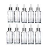 30 cc Cam Damlalıklı Şeffaf Şişe [30 CC=30ML x 10 Adet] / Ecza Şişesi / Dropper Şişe Gümüş Renk Kapk
