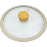 30 cm Bej Silikon Cam Kapak ve Ahşap Kulp