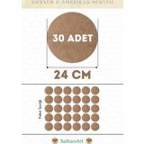 30 cm Çap 24 Adet Supla Amerikan Servis Runner MDF Duralit Magnet Altı Ahşap 3 mm (2,7 mm) Kalınlık