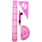 30 cm Esnek Kırılmaz Cetvel Takımı 4 Lü Set (Cetvel,pergel,açıölçer ve Pergelli Set) - Pembe - 1 Adet