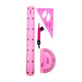 30 Cm Esnek Kırılmaz Cetvel Takımı 4 Lü Set Cetvel,pergel,açıölçer Ve Pergelli Set - Pembe Pembe
